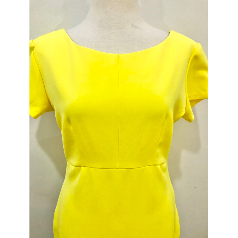 Đầm vàng 1 lớp vải cát size L, váy đầm nữ xuất dư