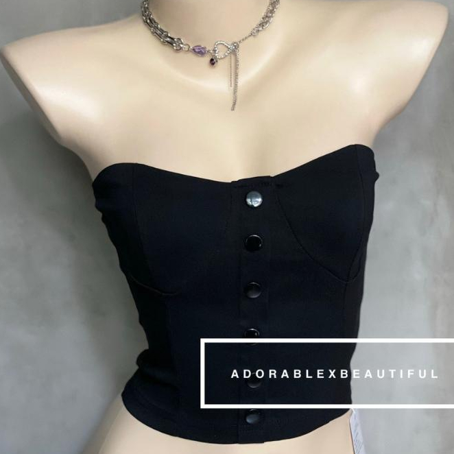 Áo Ống Đen Trơn Nút  Ôm Body, Áo Quây Co Giãn Đơn Giản Ulzzang Hot Trend Y2k