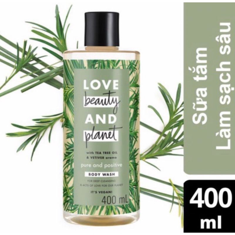 Sữa tắm Love Beauty And Planet Pure and Positive Tea Tree Oil & Vetiver thanh lọc & tái tạo da chai 400ml