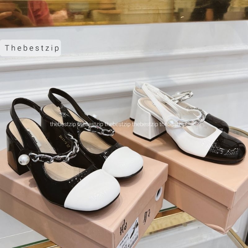 Sandal cao gót Mium.iu da bóng gót 7cm về sẵn 2 màu hàng cao cấp fullbox | Hàng loại 1