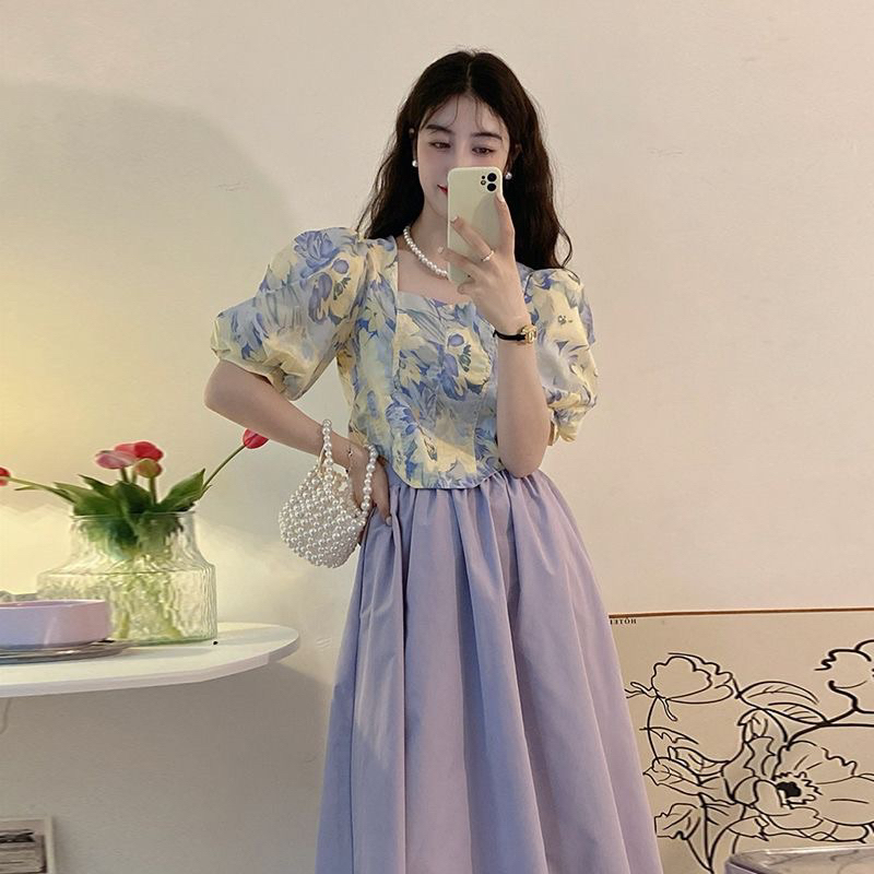 Set áo + cv tím dáng dài tiểu thu vintage