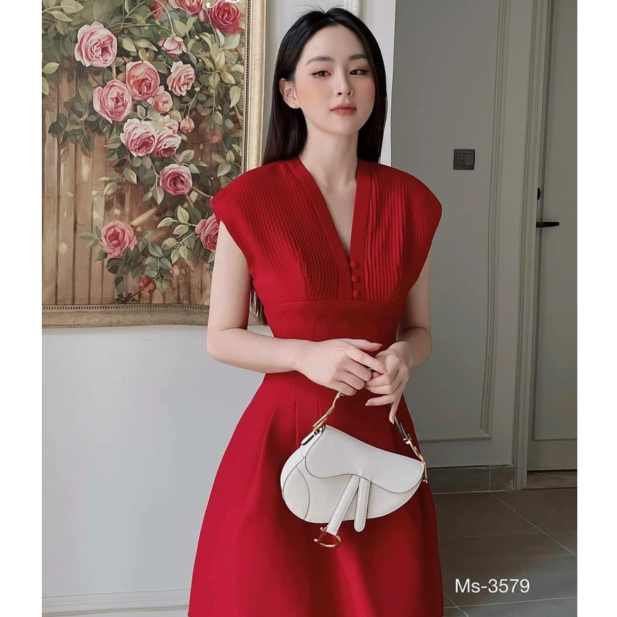 Đầm váy nữ đi dự tiệc cưới dạ hội sự kiện dáng dài vai chờm xếp ly thời trang thiết kế cao cấp sang trọng thanh lịch