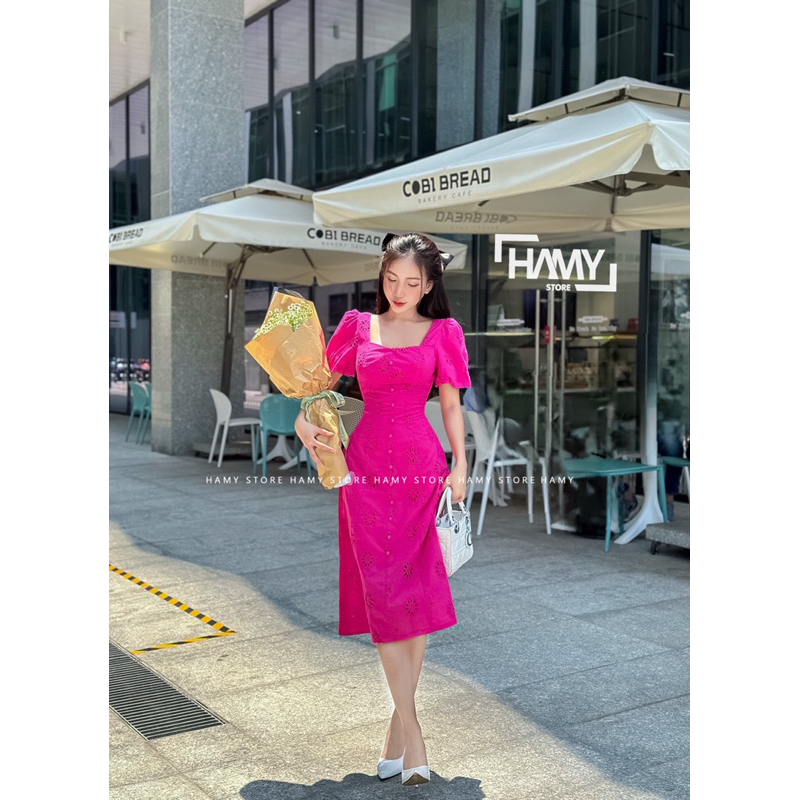 Đầm Tay Phồng Ren Hoa