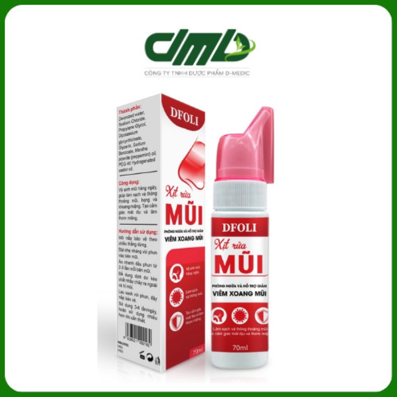 XỊT RỮA MŨI DFOLI PHÒNG NGỪA VÀ HỖ TRỢ GIẢM NGỨA VIÊM XOANG 70ML