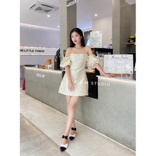 VÁY GẤM TRỄ VAI 2 MÀU