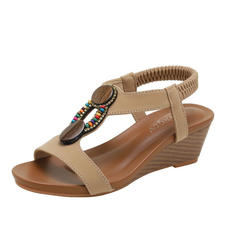 dép sandal đế xuồng đi biển,hoạ tiết hạt thổ cẩm, đi nhẹ, êm chân, đế chống trơn