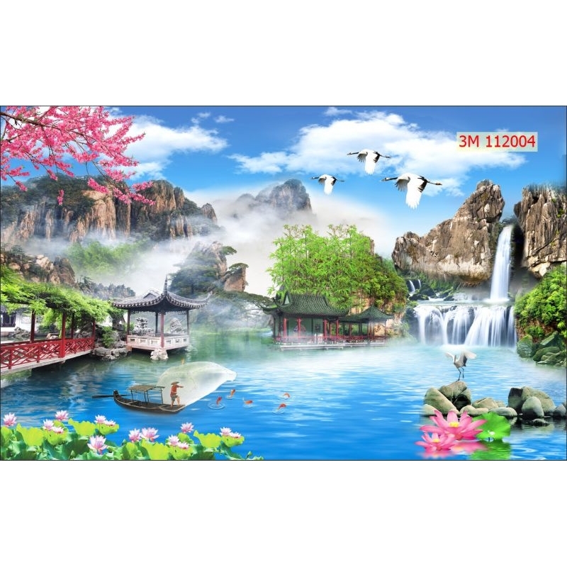 Tranh dán tường 3d tranh sơn thủy dán phòng khách in khổ lớn lh z@lo:0.9.6.7.9.5.9.3.9.9