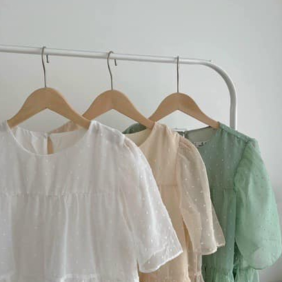 Đầm/Váy babydoll dáng dài chất voan chấm bi có lót - Momiji Store