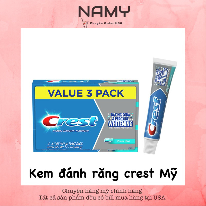 Kem đánh răng Crest dòng Baking Soda & Peroxide Whitening [Bản Mỹ]