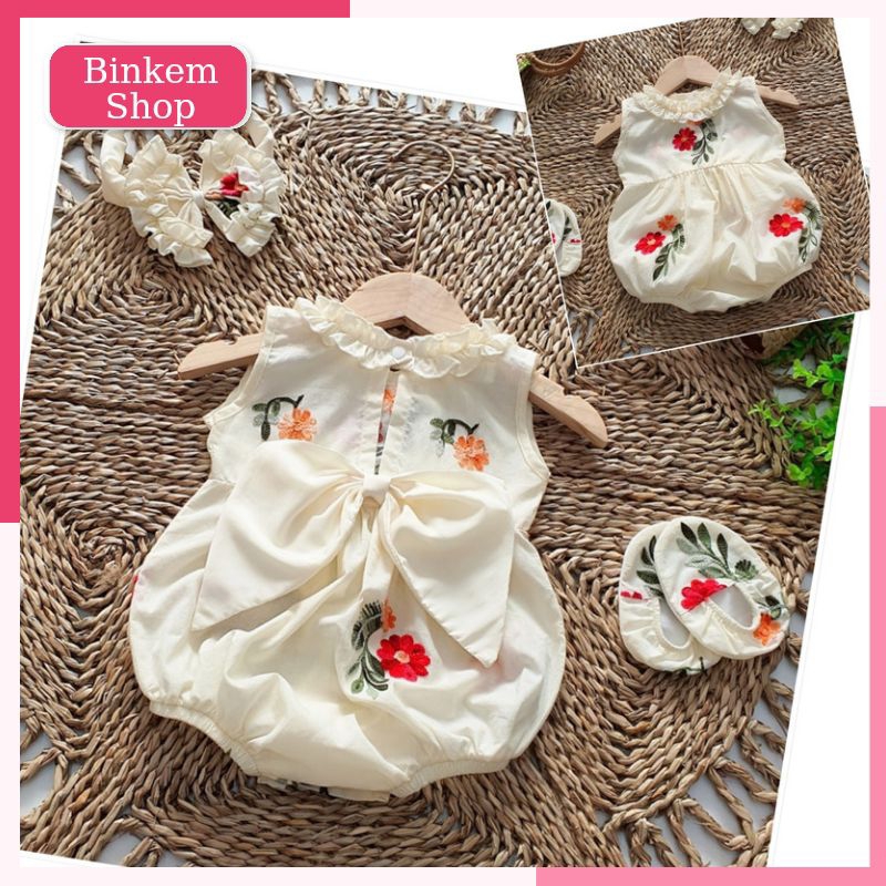 Body Bé Gái Sơ Sinh BINKEMSHOP. Body Đầy Tháng Cho Bé Tặng Kèm Turban và Hài. Bodysuit Cho Bé Sơ Sinh 3-11kg