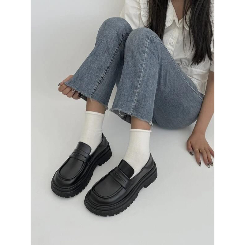 Giày da nữ đế bằng cao 4,5cm sẵn