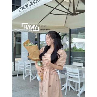Đầm Hoa Thêu Hoa Xếp Ngực