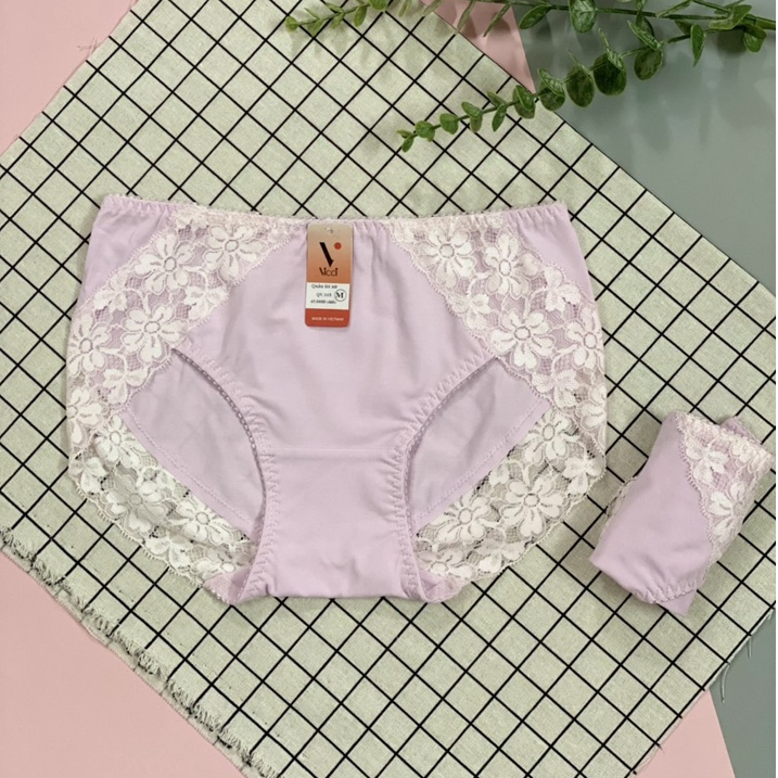 Quần lót nữ cạp cao chất cotton Nhật Vicci 103  viền ren sợi tự nhiên mềm mịn, dai, kháng khuẩn màu Hồng tím