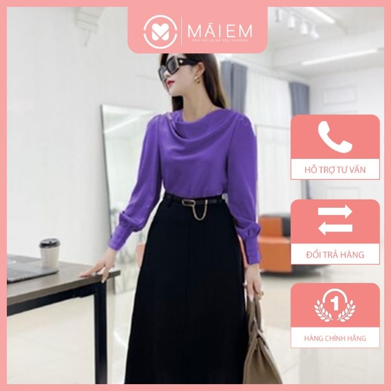 set áo sơ mi kiểu công sở dài tay màu tím phối chân váy đen ( có tách lẻ )_S6147