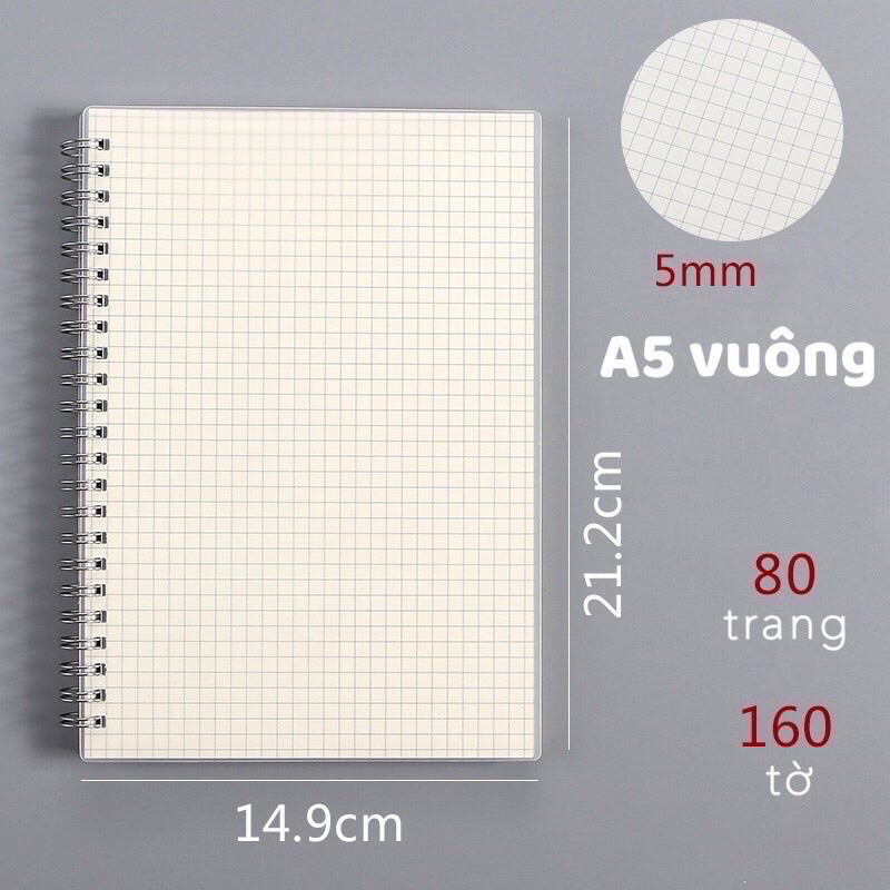 Sổ tay A5 kẻ ô vuông, sổ còng 160 trang bìa trong