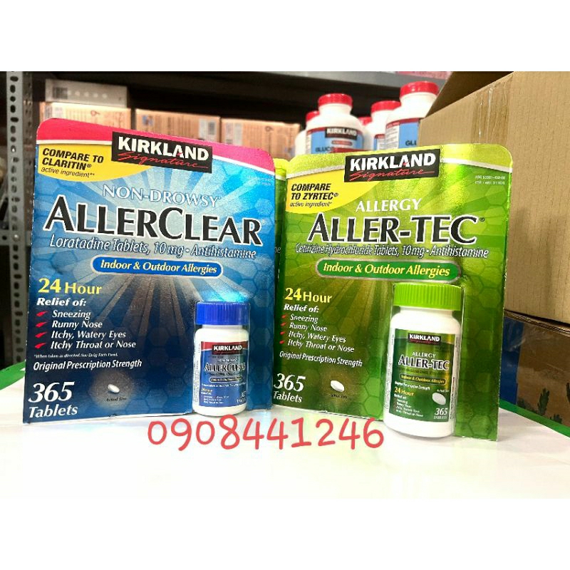Hàng chuẩn Mỹ - Viên uống dị ứng Aller tec/ Allerclear 24 hour 10mg Kirkland hộp 365 viên