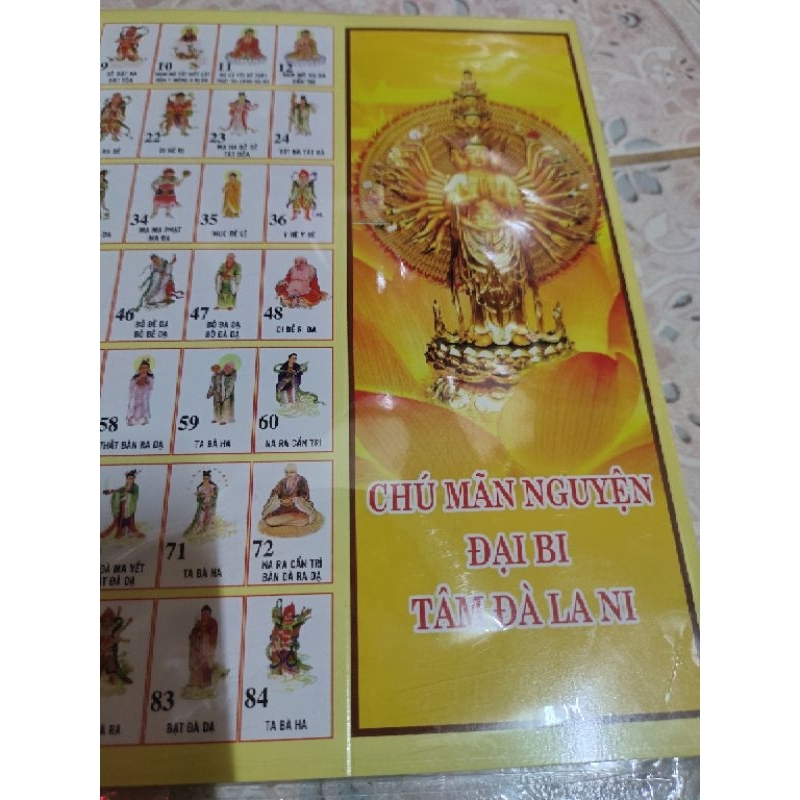 chú mãn nguyện đại bi tâm đà la ni, chú đại bi với hình ảnh 88 vị Phật khổ lớn A4