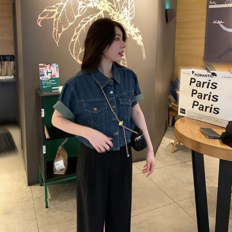 ÁO KHOÁC JEAN XANH CROPTOP DÁNG NGẮN QUẢNG CHÂU