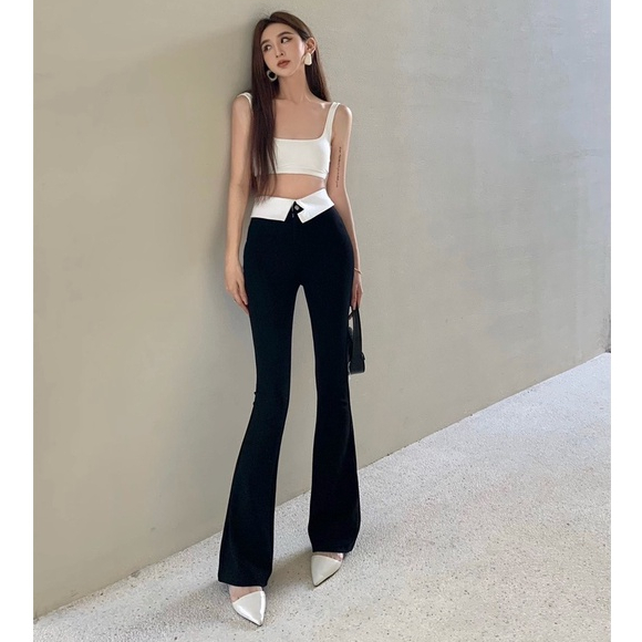 Quần ống loe cạp gấp ,chất vải umi mềm mịn,mặc cực đẹp K3