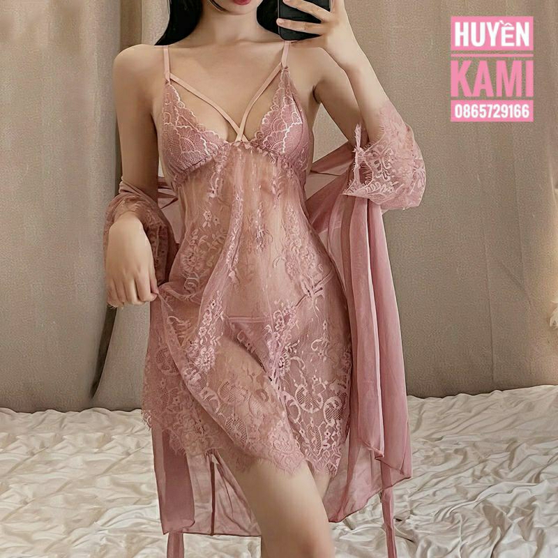 Set váy ngủ choàng ren hàng quảng châu cao cấp có mút ngực | BigBuy360 - bigbuy360.vn