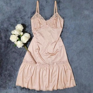 Đầm 2s thun lụa phối ren dáng babydoll màu nude DR5005L