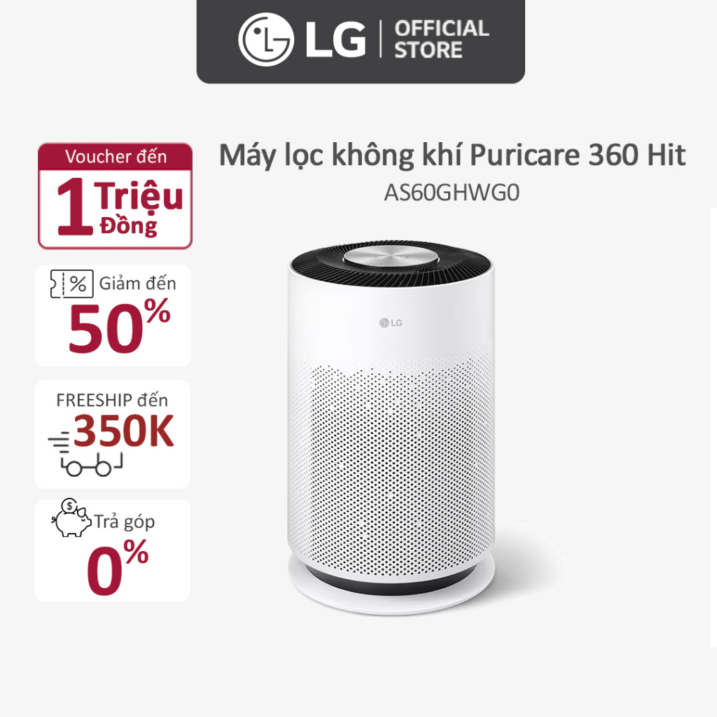 [Mã ELBAU5 giảm 5% đơn 300K] Máy lọc không khí LG Puricare 360 Hit AS60GHWG0, lọc bụi mịn PM0.01, kháng khuẩn 99.9%