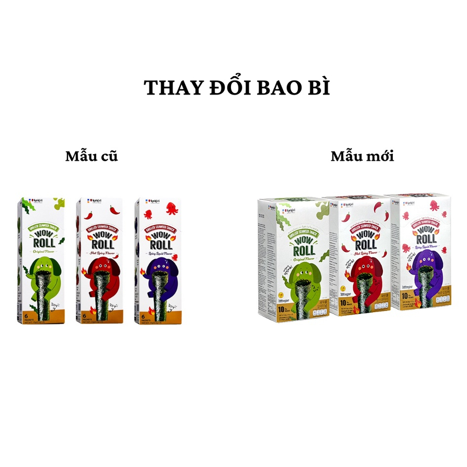 [Mã BMLT35 giảm đến 35K đơn 99K] Snack Rong Biển Ăn Liền Con Voi Wow Roll Vị Truyền Thống, Vị Cay, Vị Mực Cay 10 Gói/Hộp