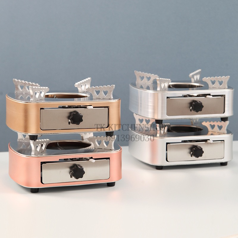 Bếp cồn inox hình vuông có ngăn để cồn có thể kéo ra, kiểu dáng màu sắc độc đáo mới lạ