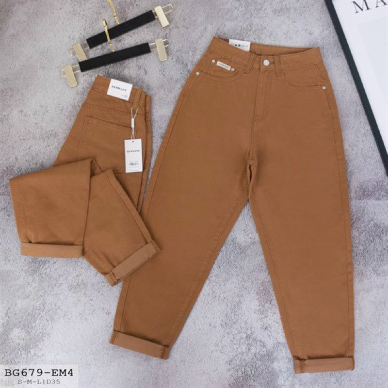 Quần jean nữ form Baggy màu hồng - nâu - kem