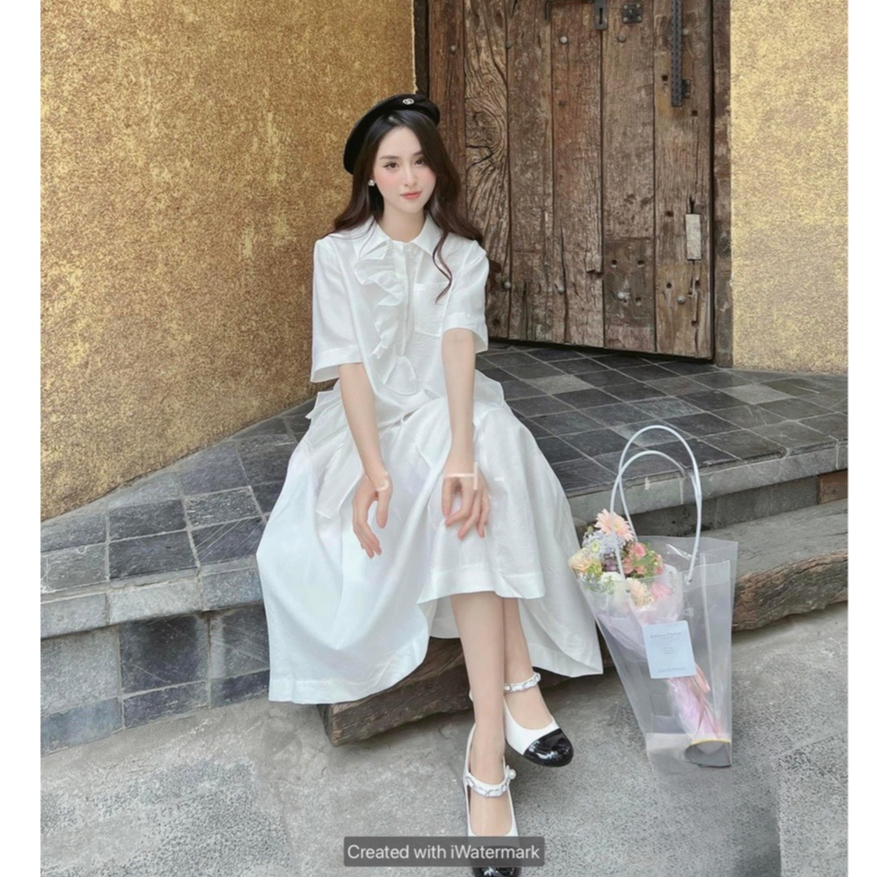 Set đồ nữ sang chảnh áo sơ mi kèm chân váy dáng dài baby doll trắng thời trang thiết kế cao cấp sang chảnh thanh lịch LE