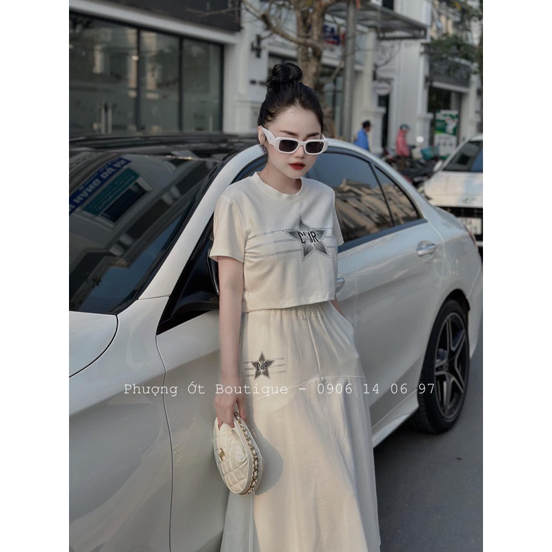 SET ZIP ÁO ĐÍNH ĐÁ SAO KÈM CHÂN VÁY XOÈ DÀI