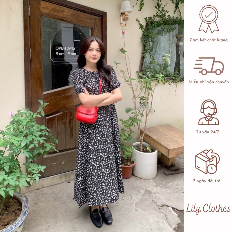 Váy hoa nhí dáng dài Lily Dress thắt nơ lưng vintage