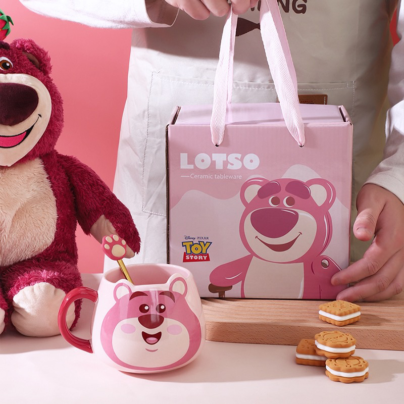 [ SẴN - HOẢ TỐC ] Set cốc / ly Gấu Dâu Lotso gốm sứ kèm hộp quà dễ thương đáng yêu