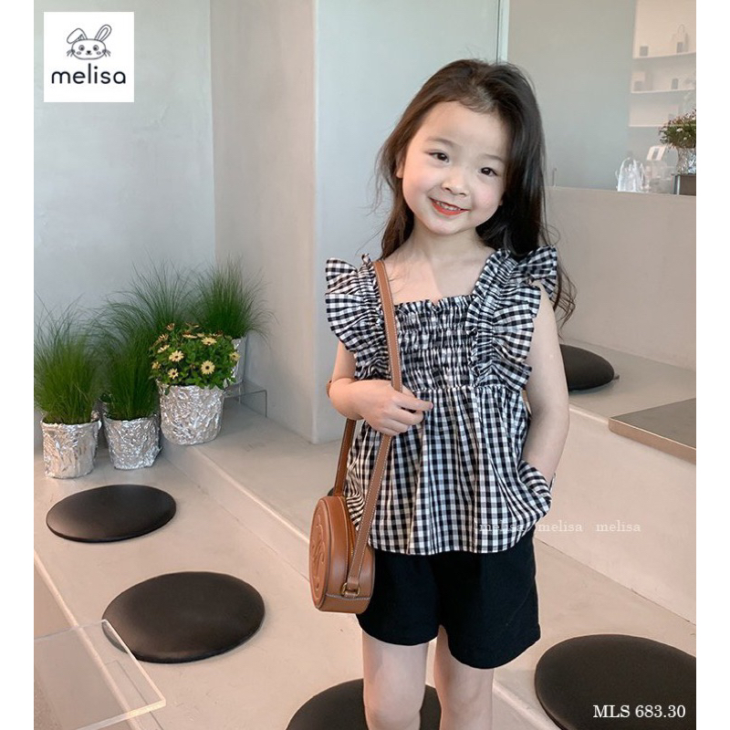 HTK- Sét bộ áo kẻ quần đen Melisa size 18/24m-10/11y