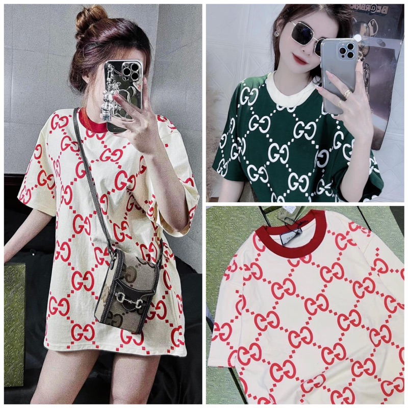 Áo Thun Unisex G.C In Kín Mắt Xích Phối Cổ Form Rộng, Áo Cổ Tròn Dày Dặn Cao Cấp
