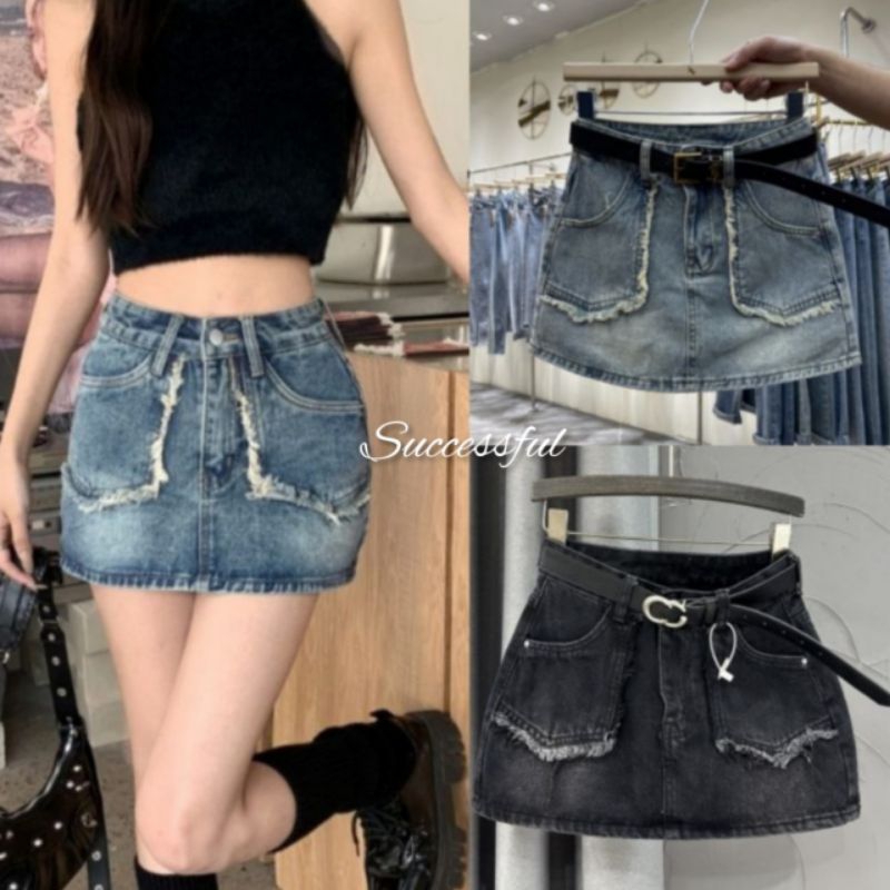 Chân váy jeans viền cắt tua siêu xinh ảnh thật cận chất hàng QC loại 1 có lót - hàng có sẵn