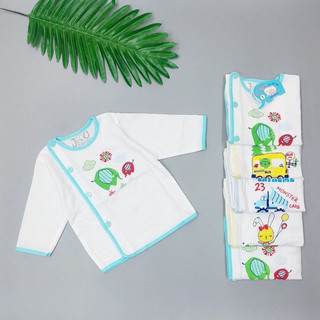 Set 3 áo sơ sinh jou, áo bác sĩ jou tay dài cúc lệch 100% cotton cho bé từ sơ sinh - 10 kg