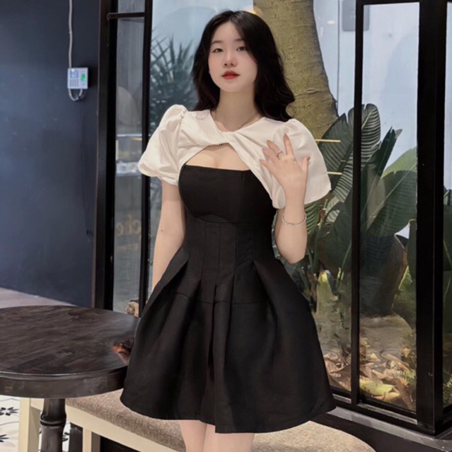 Váy Tacta phối ngực sang chảnh tiểu thư ,đầm khoét ngực hàng thiết kế mặc đi dự tiệc , cưới , sinh nhật /GINASTORE