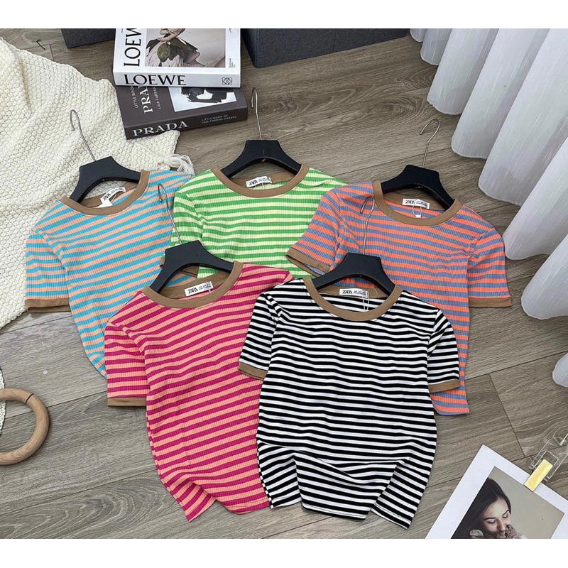 Áo phông kẻ bo viền Quảng Châu ( Freesize )
