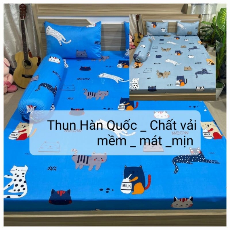Bộ drap thun Hàn Quốc 4 món. Gồm 1 drap + 2 áo gối nằm và 1 áo gối ôm