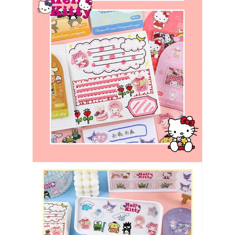 Gói 24 miếng hình dán sticker Sanrio Kuromi Melody Cinamoroll
