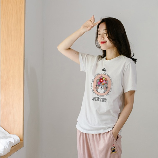 Áo thun nữ vải cotton mềm mại hình mèo đi chơi đi làm đồ ngủ áo phông form basic baby tee oversize form vừa Hanxengstyle