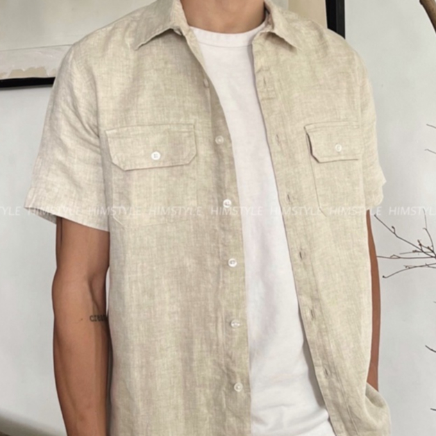 Áo Sơmi Linen Nam Tay Ngắn Có Túi