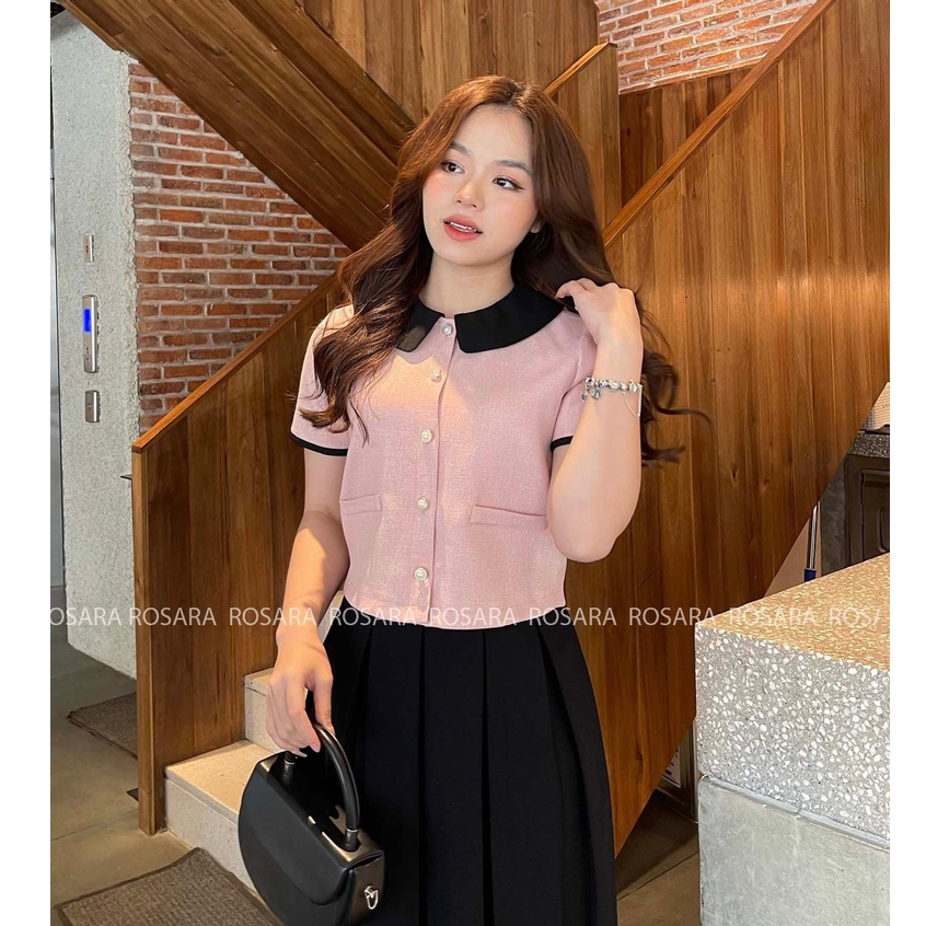 Áo Sơ Mi Hồng Vải Tex Ngắn Tay Sang Trọng Thời Trang Nữ Rosara SM45