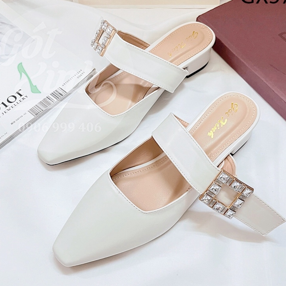 Giày sục nữ 3 phân mũi vuông đính khoá đá  - Sẵn giày bigsize 40 41 42
