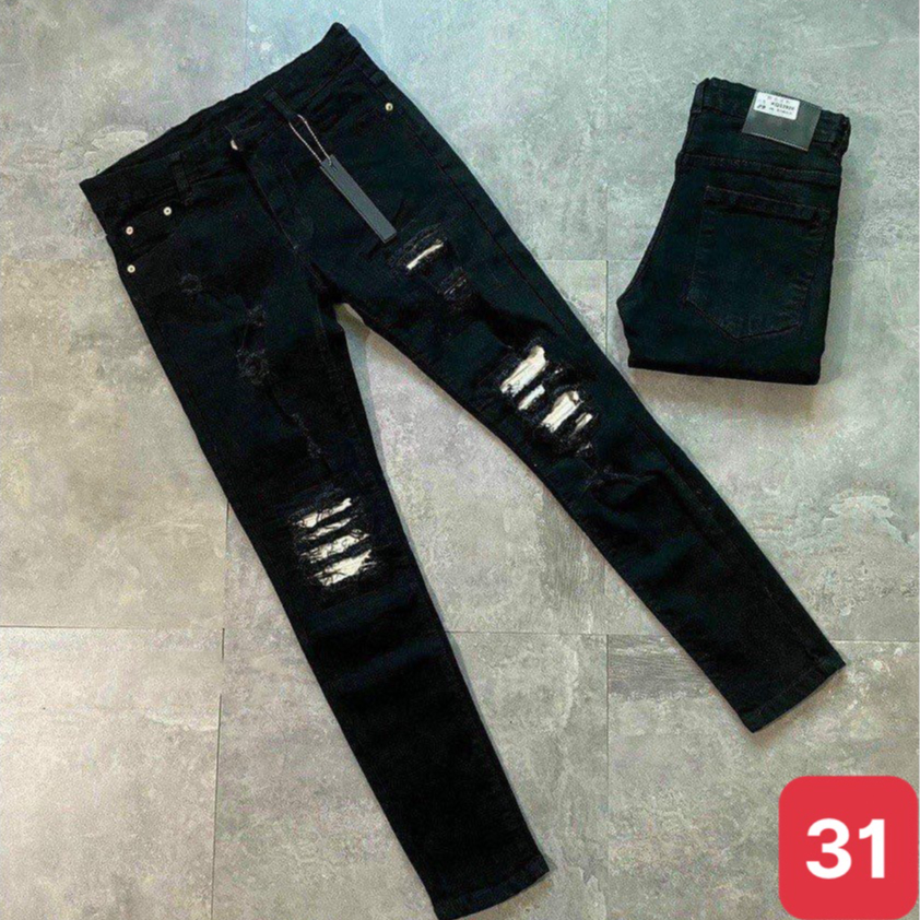 Quần jeans nam rách vá gối màu đen đậm chất bò cao cấp co dãn 4 chiều đẹp form skinny ADO 76 mẫu mới