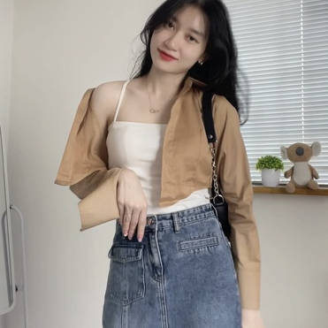Áo sơ mi croptop dài tay HAGA áo sơ mi vạt nhọn SMVN23