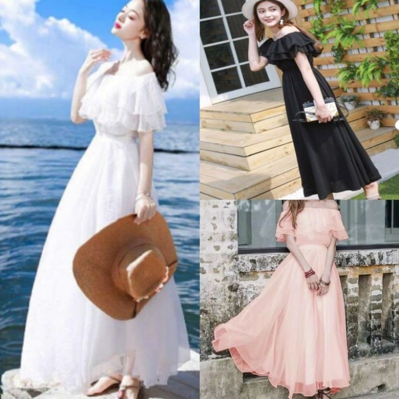 Đầm maxi trễ vai đi biển đi chơi cực xinh, mẫu HOT tạo dáng thướt tha dịu dàng cho bạn gái (VÁY ĐẦM THIẾT KẾ NB25👗⭐️💯)