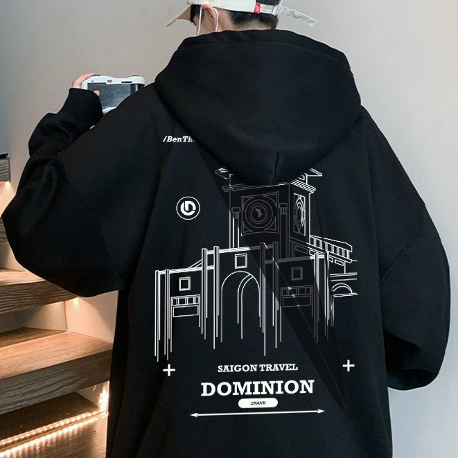 Áo Khoác Hoodie Nam Nữ Form Rộng Nón 2 Lớp Trùm Đầu Vải Nỉ Ngoại Lót Bông Dày Dặn (Domino)