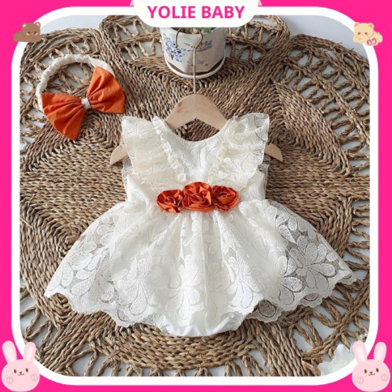 Body Handmade trắng nơ vàng bé gái phối nơ kèm nón 4kg-12kg